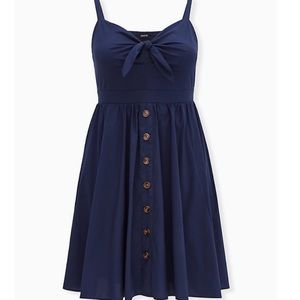 Torrid Navy Poplin Button Tie Front Dress